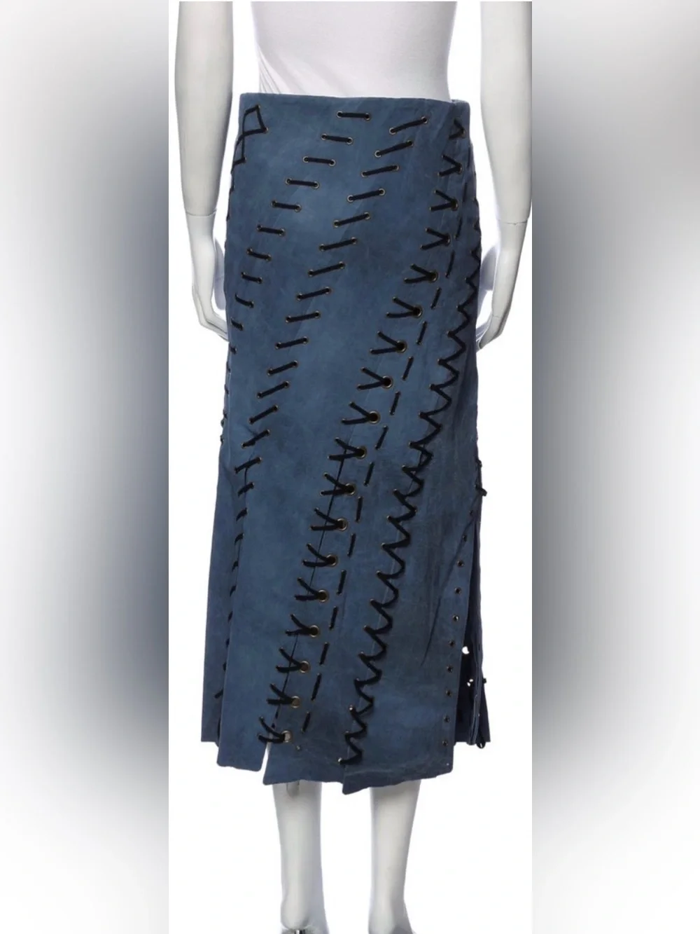 Donna Karan Blue Lace-Up Midi Skirt Sz. 8 - Picture 4 of 4